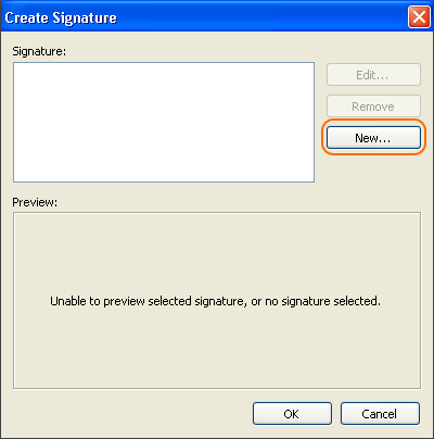 In the Create Signature window, click the New button.