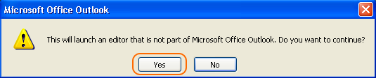 The pop-up window informing that an external editor will be launched.