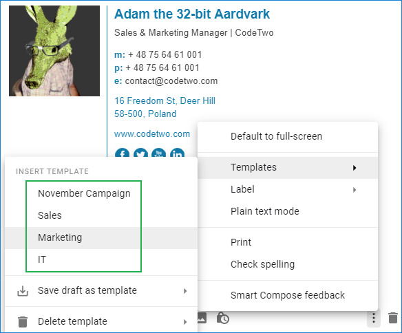 Insert email signature template in gmail 2