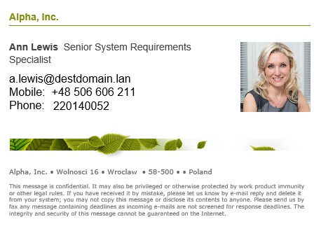 email signature with user's photo