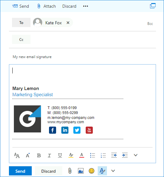Click the New button to open a new email message in Outlook on the Web