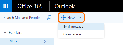 Click the New button to open a new email message in Outlook on the Web.