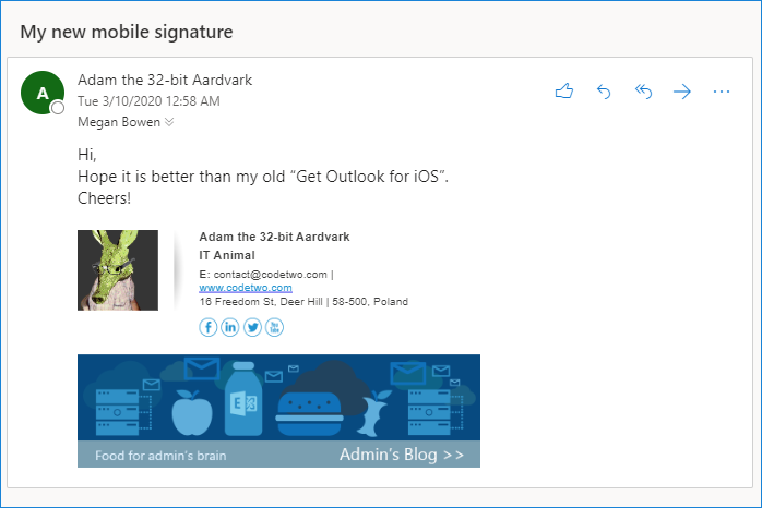 Email signature in Outlook for iOS