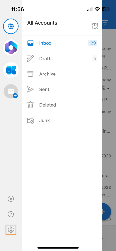Outlook for iOS - access options