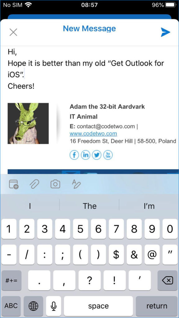 Outlook for iOS - signature in new email