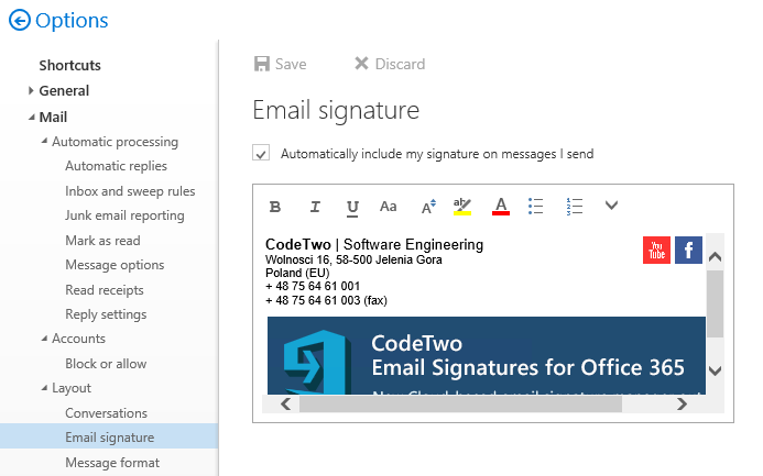 how to change signature in outlook online