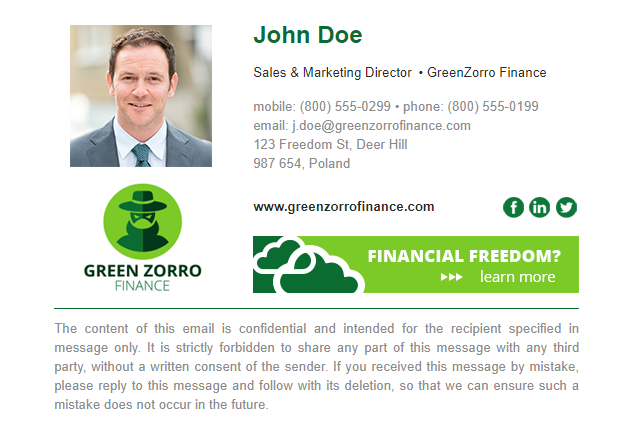 Green Zorro Finance corporate identity signature