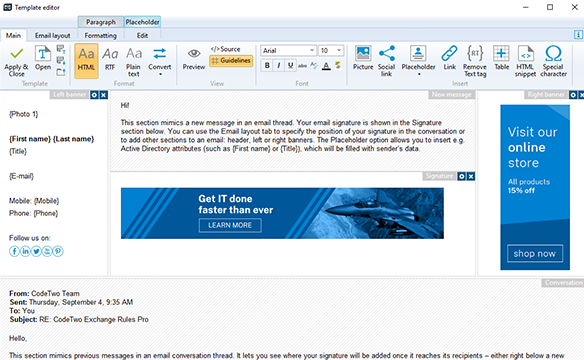 WYSIWYG email signature template editor