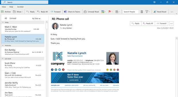 Email signature deployed centrally