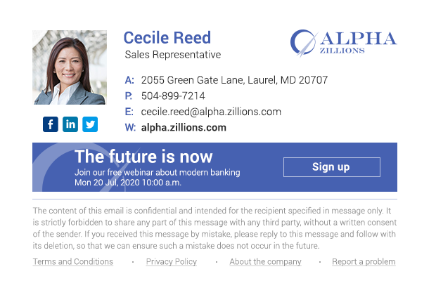 Sales email signature design example