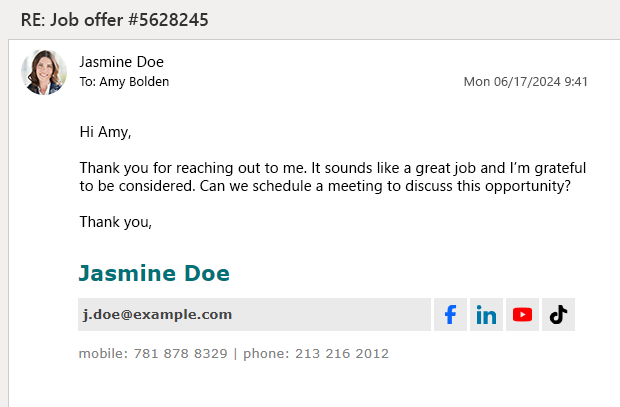 Personal email signature example