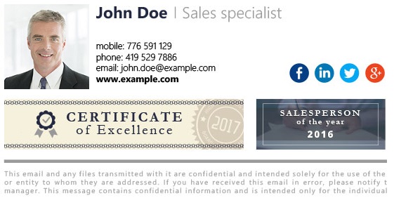 Email signature with certificates.