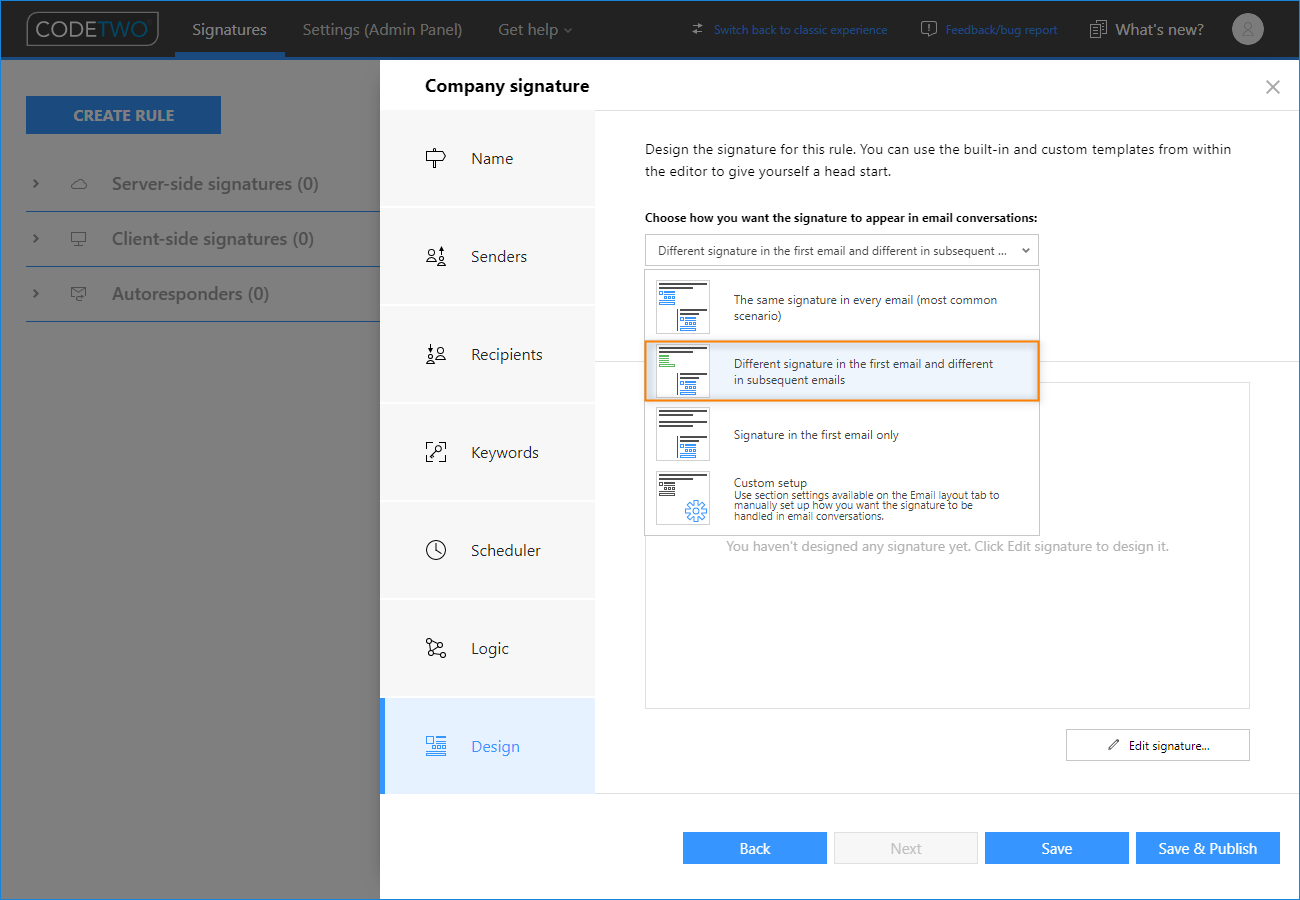 Setting up different email signatures