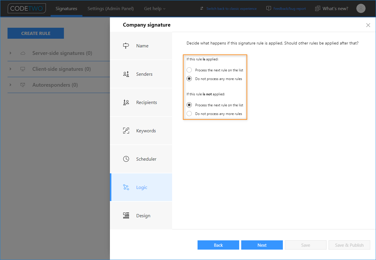 Options for a signature rule