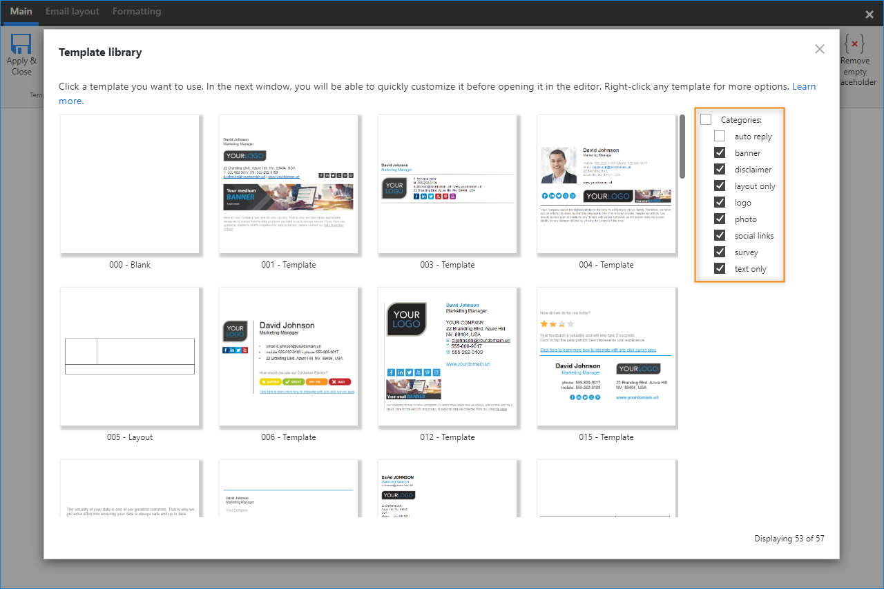 Signature template library