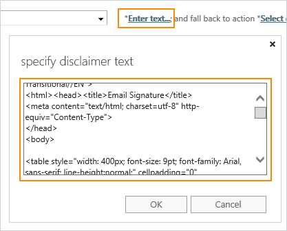 Specify disclaimer text 