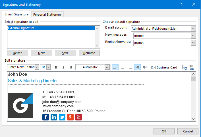 edit signature in outlook