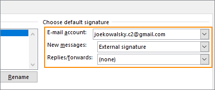 Choose default signature