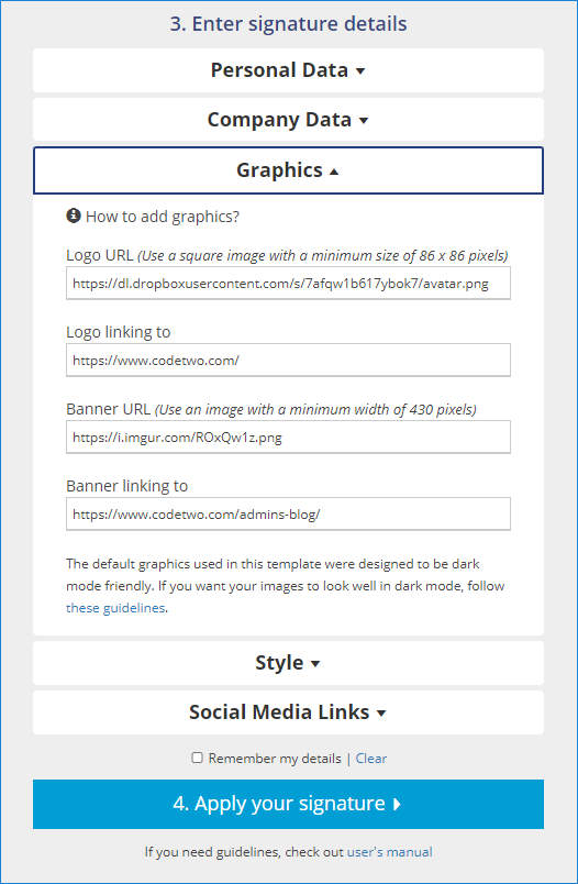 Free email signature generator - insert graphics