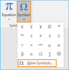 Insert symbol in MS Word