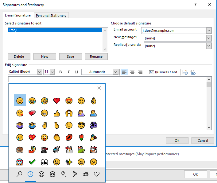 insert emoji into email signature