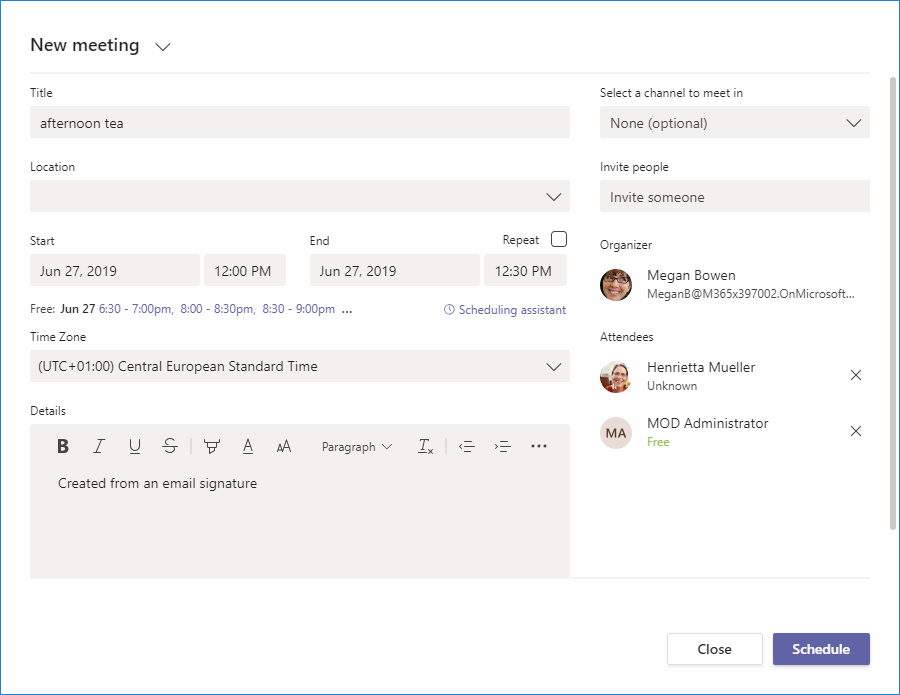Schedule a meeting in teams using deep links