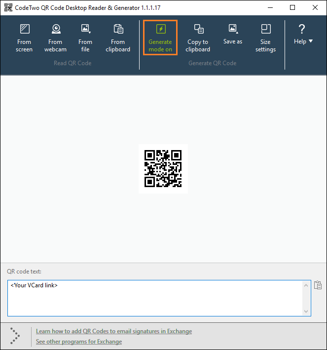 Generating a QR code with CodeTwo QR Code Desktop Reader & Generator