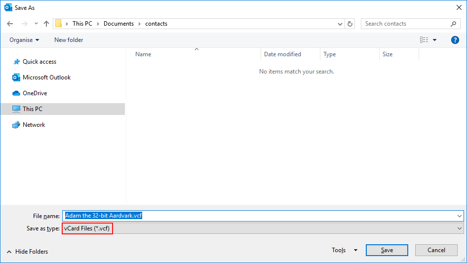 Save contact as a vCard - Adam