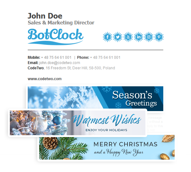 A cool blue Christmas email signature with a selection of banners 