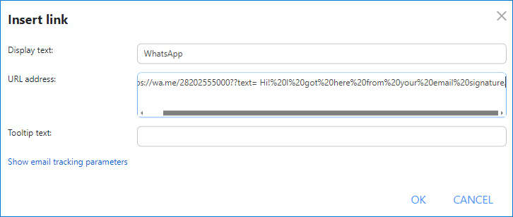 Insert WA link into email signature