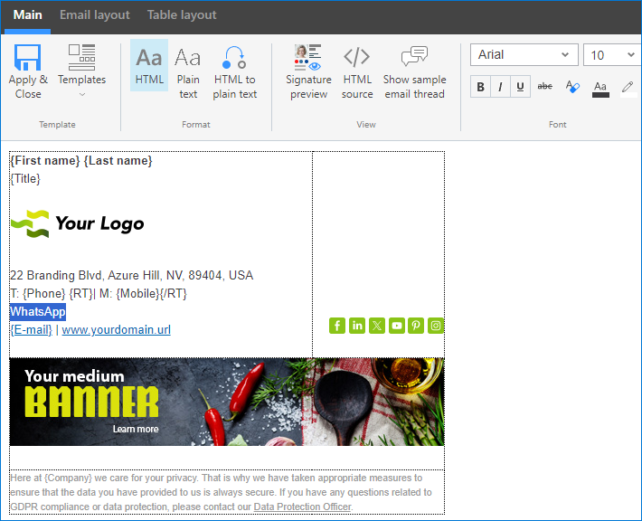 WhasApp link in email signatures - CodeTwo editor