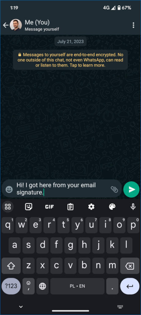 WhatsApp prefilled chat - fullscreen