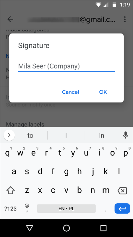 Create an Android email signature in the Gmail app.