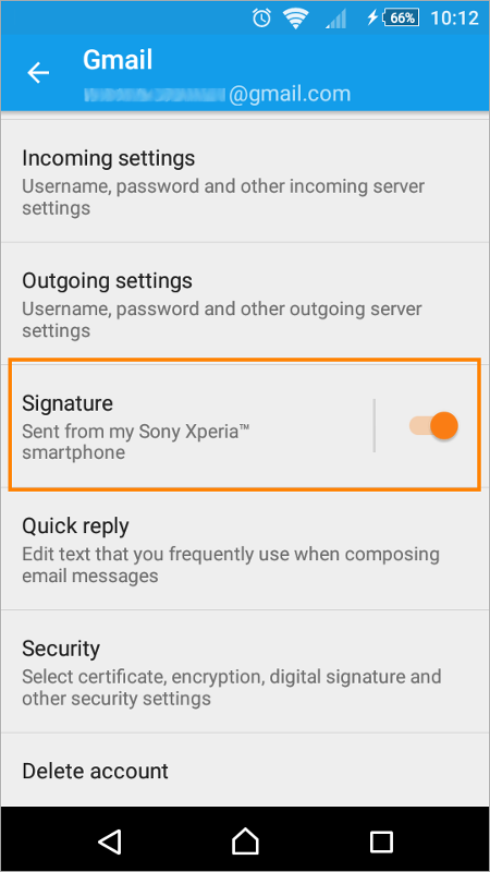 Turning on email signatures in the Android email app.
