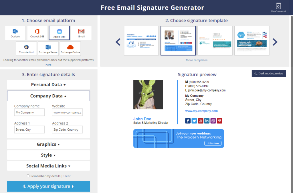 Apple Mail HTML signature generator