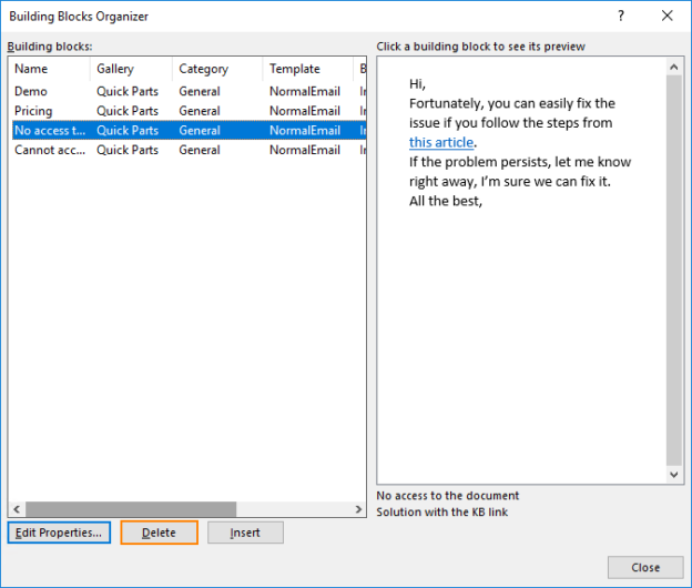 Canned responses in Outlook Quick Parts. Learn how to use them