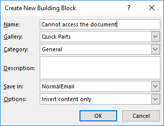 Outlook Quick Parts - create new building block