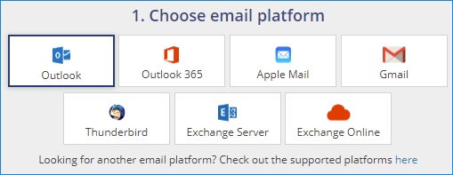 Choose email platform for your signature: Outlook, Apple Mail, Gmail, Thunderbird, Exchange Server or Microsoft 365