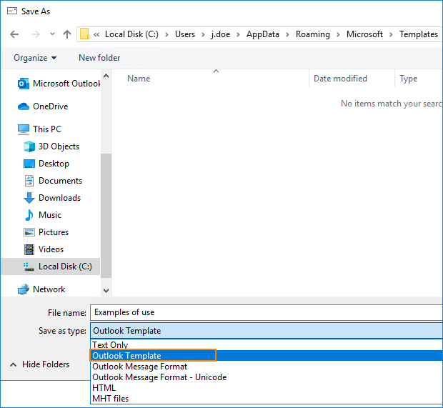 Outlook - new OFT template - save as OFT