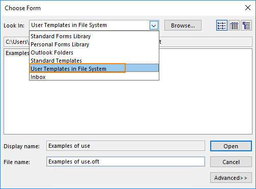 Use Outlook email template