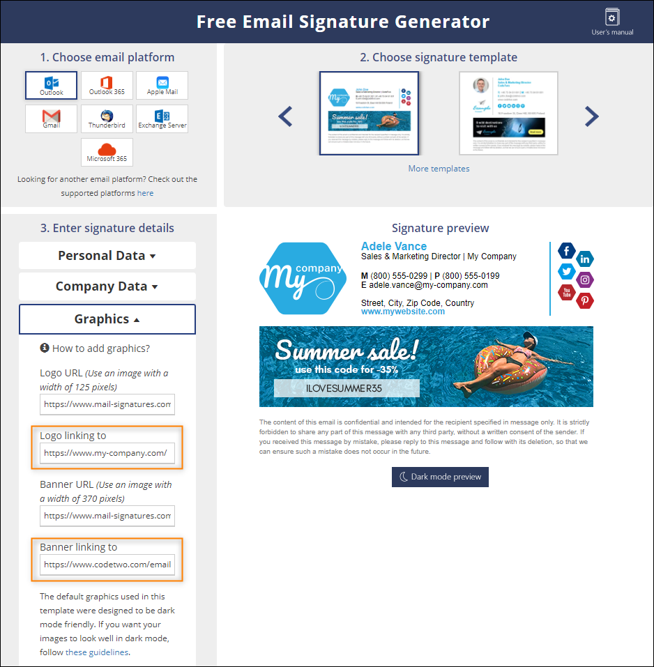 Linking image in free email signature generator