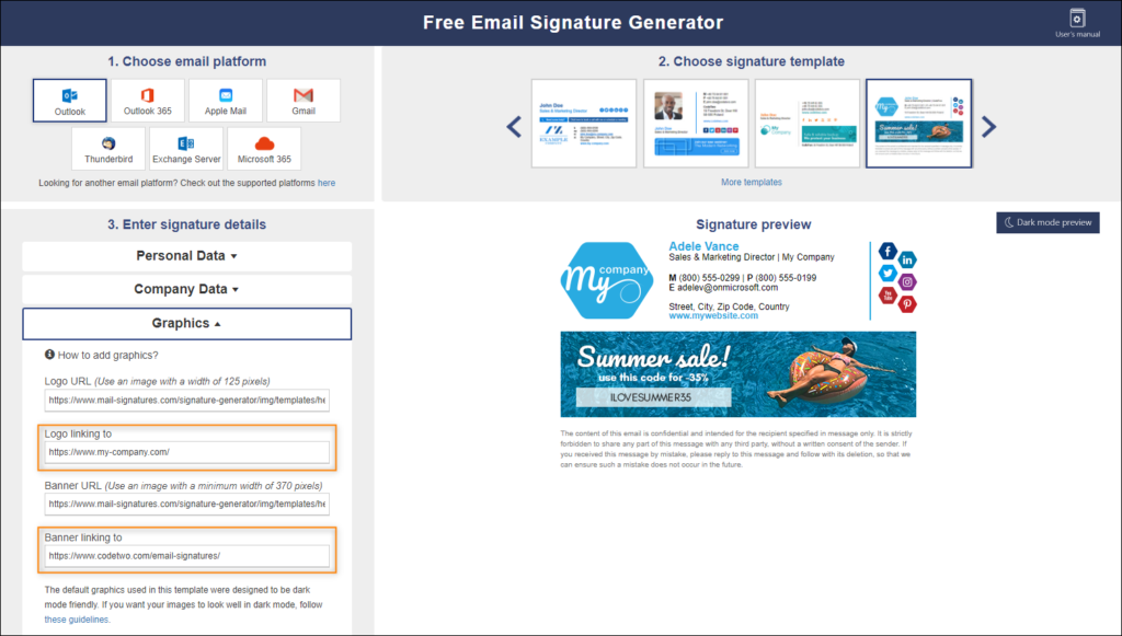 How to link an image in the free email signature generator