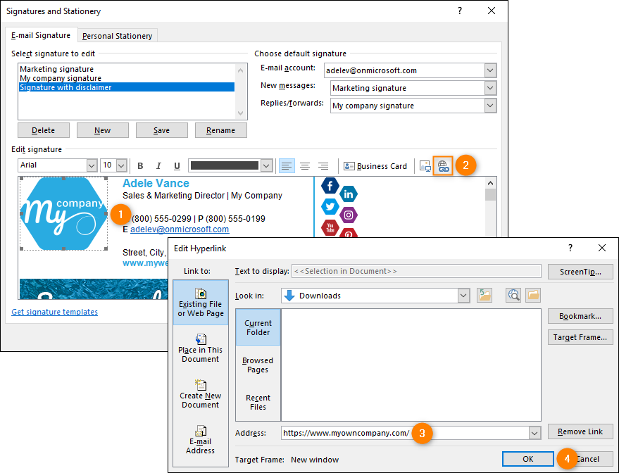 How to link an image in Outlook signature editor