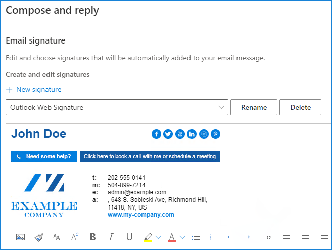 Outlook on the web personalized email signature