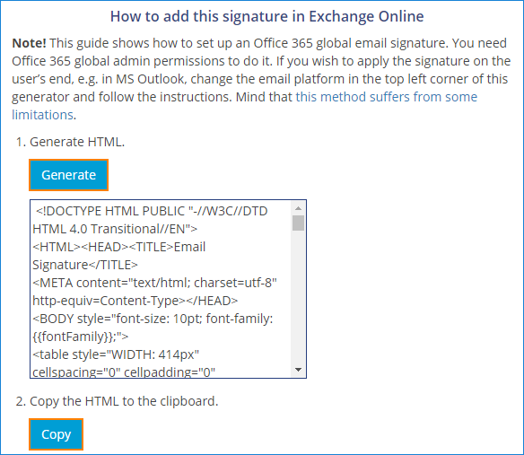 Signature generator - Generate and copy HTML