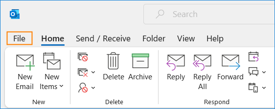 Opening the Outlook Options window