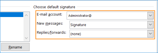 Choosing default signatures