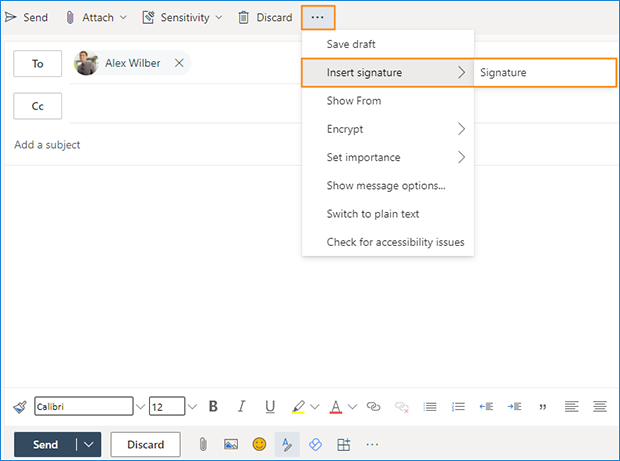 How to add email signatures in Outlook for Microsoft 365 and Outlook on the web (OWA) 42 Adding the signature manually while composing an email