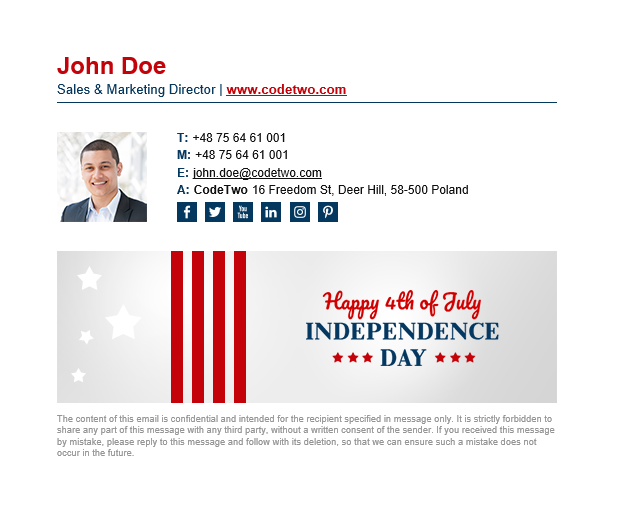 Happy 4th of July email signature template – Simplicity and elegance