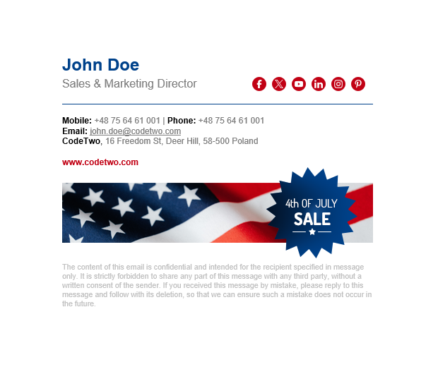 Happy 4th of July email signature template – Waving flag banner